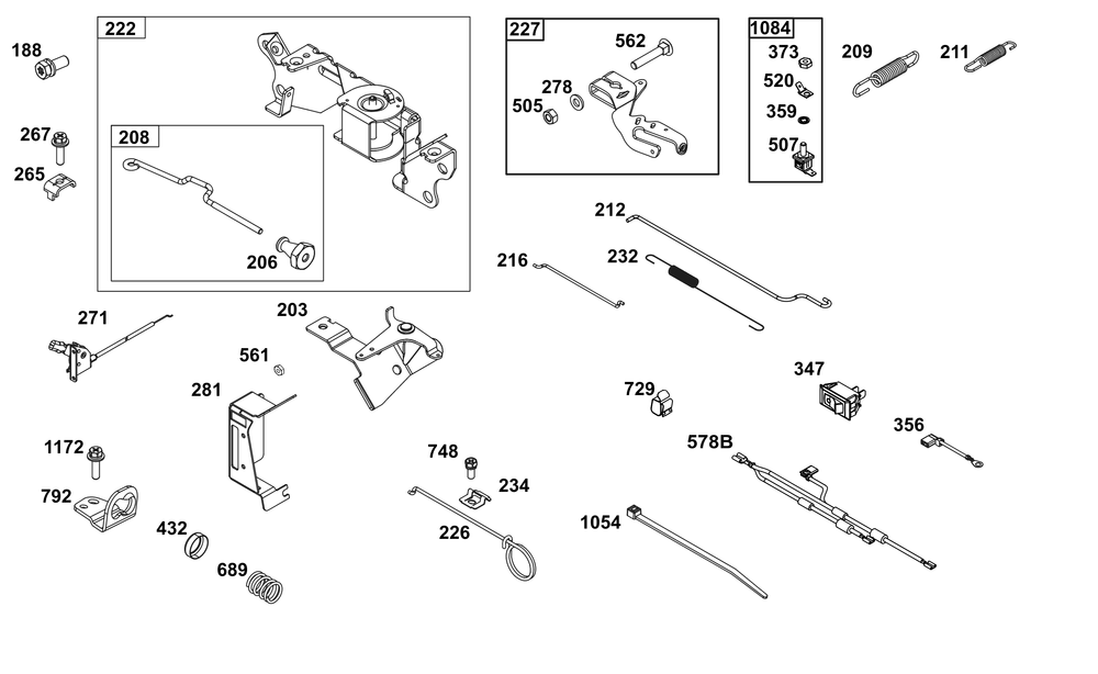 Controls Group Diagram and Parts List for 305442-0636-F1 200000 - 399999 Briggs and Stratton Engine